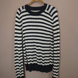 Billy Reid Men's M Cotton Cashmere Blend Pullover Sweater Striped Navy White